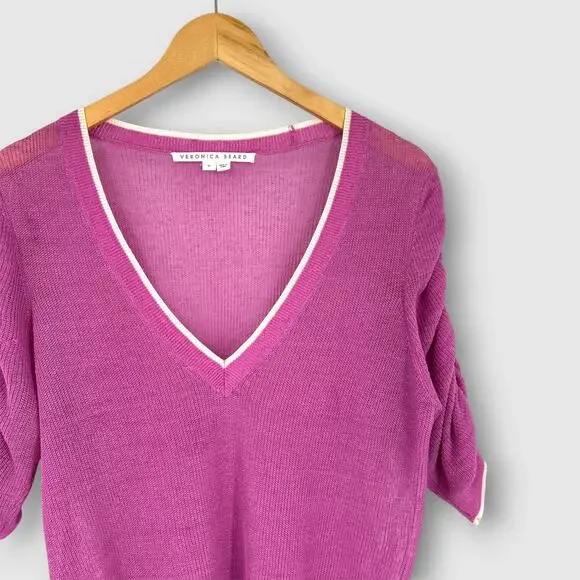 Veronica Beard Linen Blend V-Neck Sweater Top Purple Size Medium - Picture 6 of 6